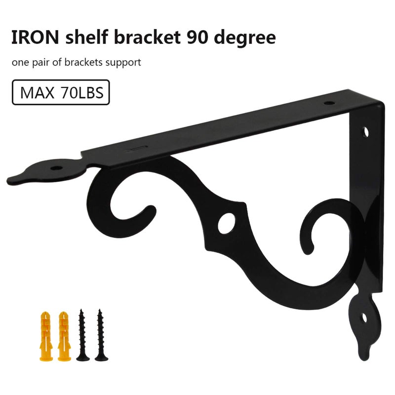 Luomorgo 10 Pcs L Bracket Decorative Shelf Brackets, Wall Mounted L Shape Floating Shelf Bracket Heavy Duty Metal Corner Brace Joint Right Angle Bracket Shelf Support, 7.4 Inch, Black - Image 3